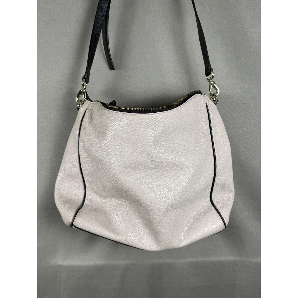 Kate Spade Crossbody Bag Womens Medium Taupe Black Pebbled Leather Hobo Shoulder